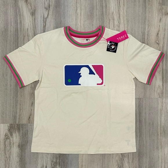 NWT Terez Genuine MLB Collab Short Sleeve Batterman Cotton T-shirt Top Size M - Picture 1 of 7